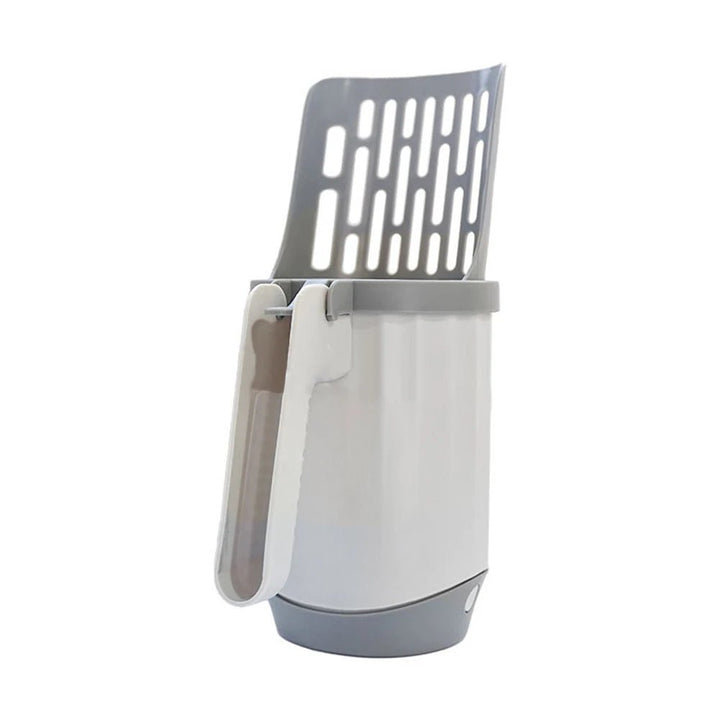 Unisex 2-in-1 cat litter scoop with integrated bag holder for hygienic pet waste management