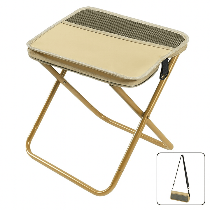 Outdoor adventure backpack with integrated folding chair, perfect for camping & fishing.