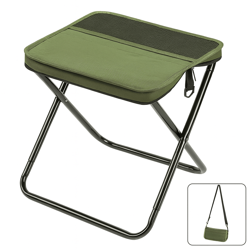 Portable folding chair backpack, essential festival gear & outdoor adventure accessory.
