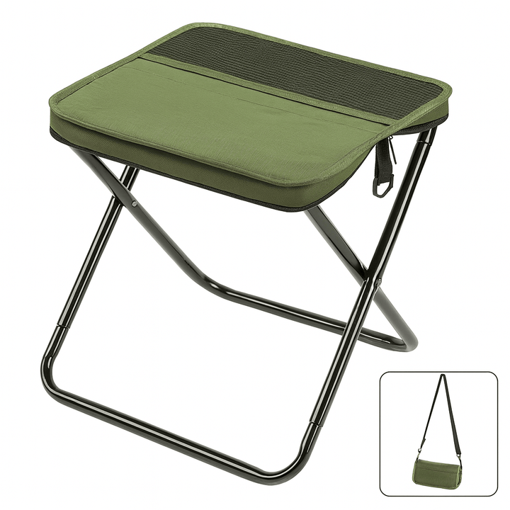 Portable folding chair backpack, essential festival gear & outdoor adventure accessory.