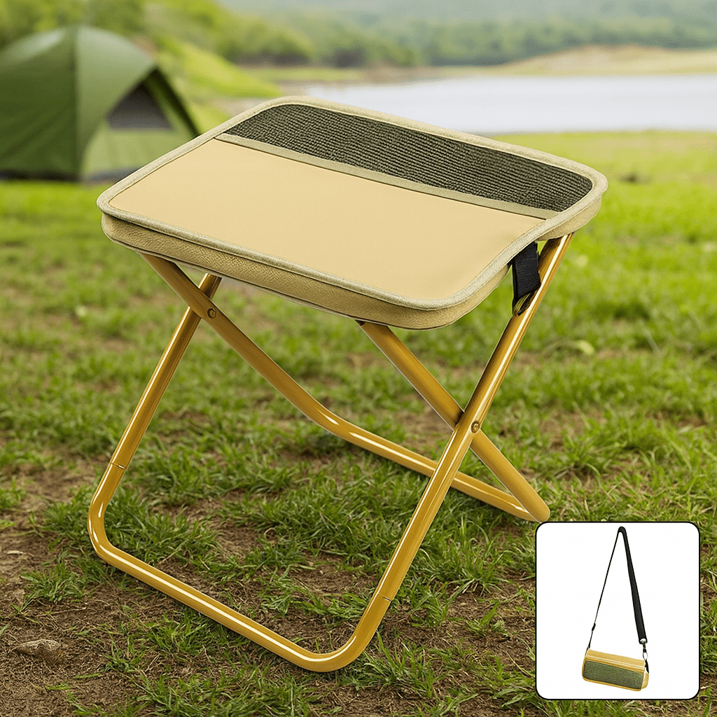 Portable folding chair backpack for outdoor gear, festival essential & fishing trips.