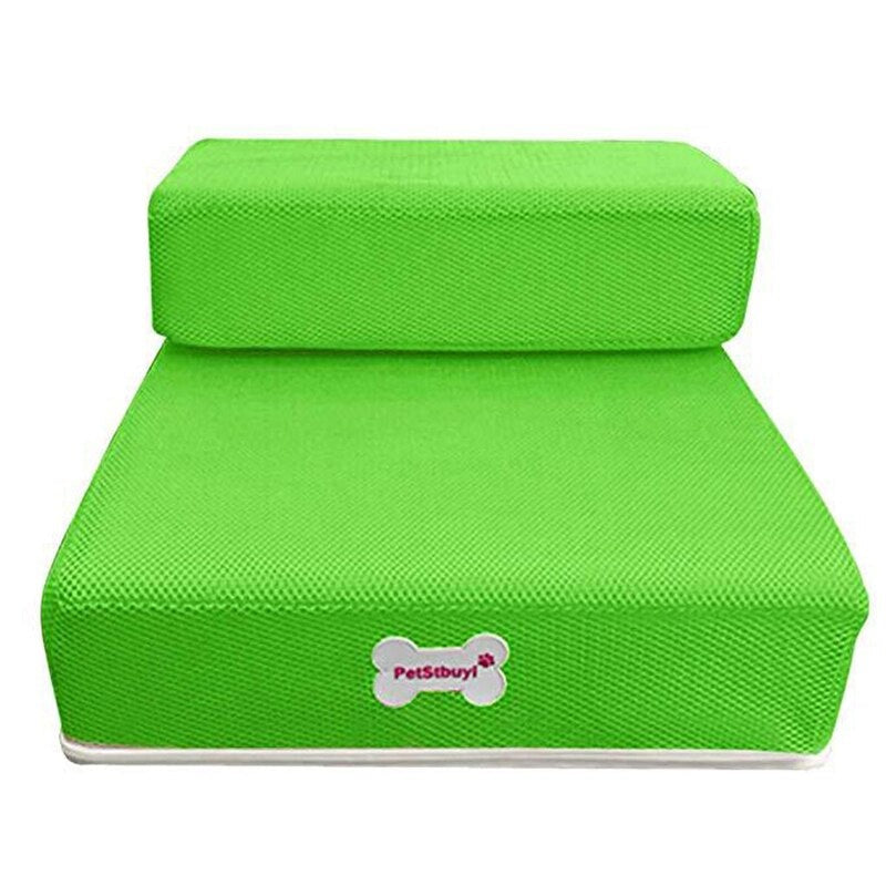 Black 2-level non-slip pet stair for dogs and cats, aids in safe bed and sofa access.