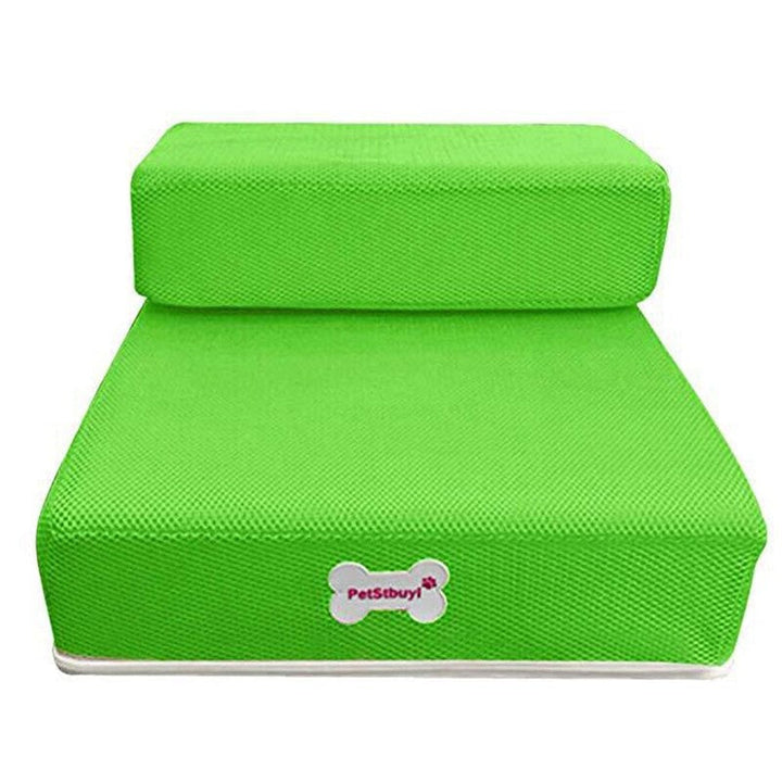 Black 2-level non-slip pet stair for dogs and cats, aids in safe bed and sofa access.