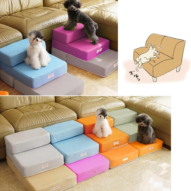 Dog ramp alternative: 2-level pet steps featuring non-slip treads for bed access.