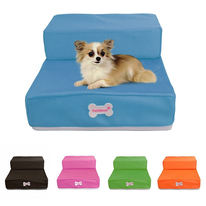 White 2-level non-slip pet steps, perfect for cats and small dogs to get on sofa or bed.