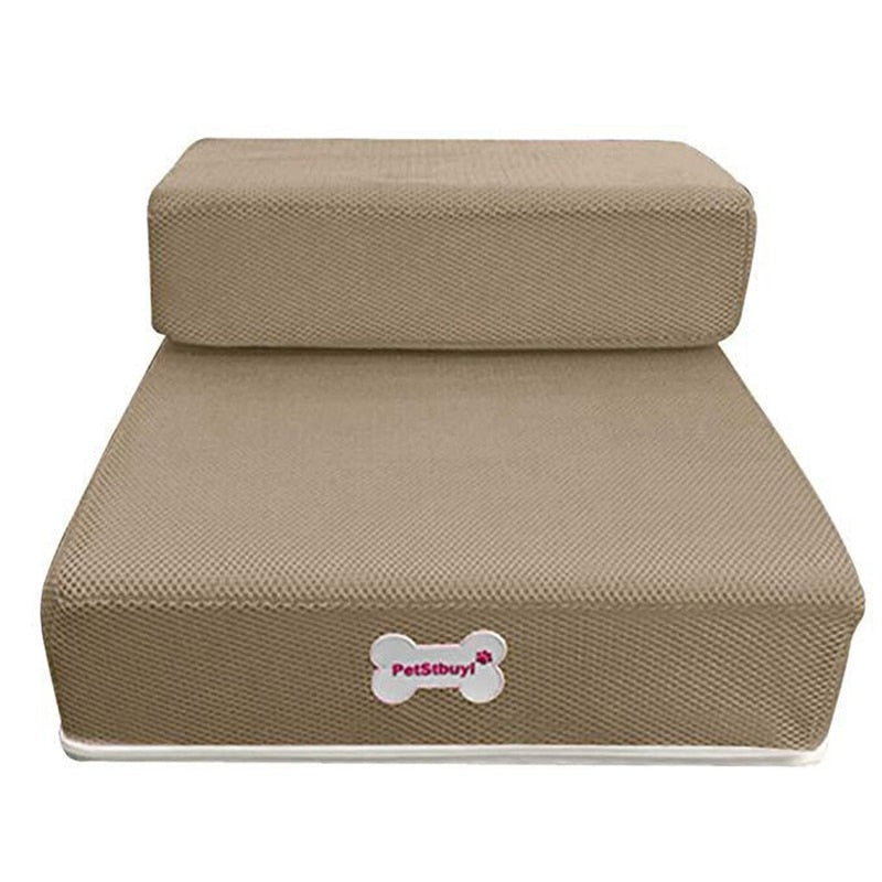 Non-slip 2-level pet steps for senior dogs or cats to comfortably reach high places.