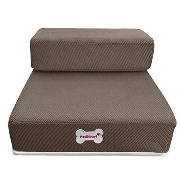 Brown 2-level pet stairs with non-slip surface, offering safe access for dogs and cats.