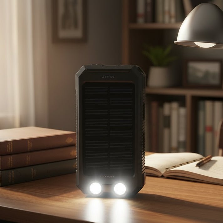 Unisex 20000mAh solar power bank, waterproof portable charger for camping, hiking & outdoor emergency power.
