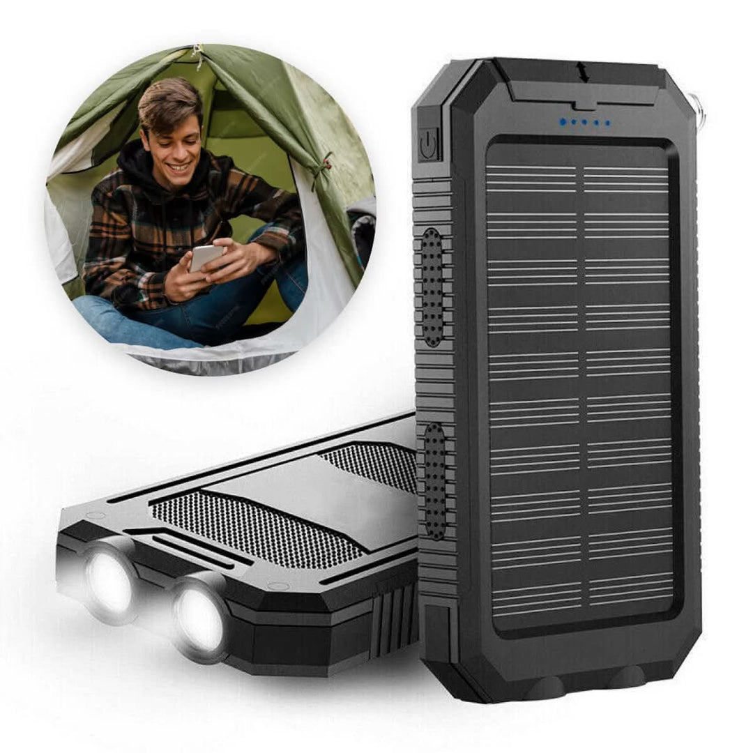Unisex 20000mAh solar power bank, waterproof, shockproof portable charger for all your outdoor power needs.