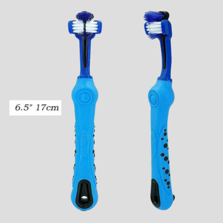 New4 three-sided dog toothbrush, ideal for effective canine oral hygiene and pet dental care.
