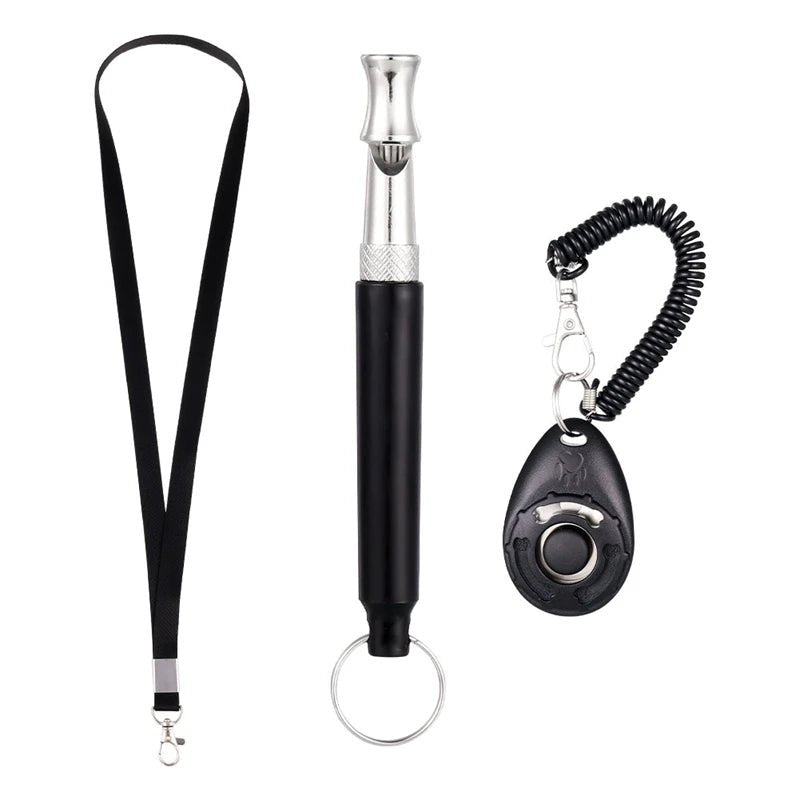 Unisex 3-in-1 dog training clicker set with whistle & lanyard for canine behavior control