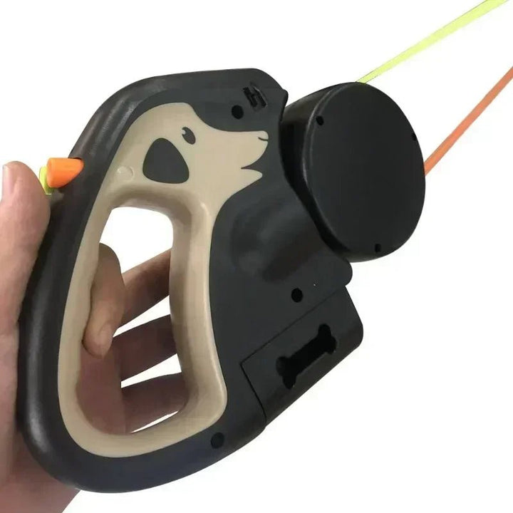 Dual dog leash with LED flashlight and waste bag dispenser for safe night dog walking, black