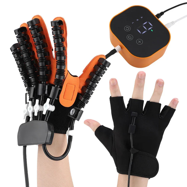 Unisex 3-in-1 electric rehabilitation glove for hand therapy, stroke recovery, and finger mobility exercise.