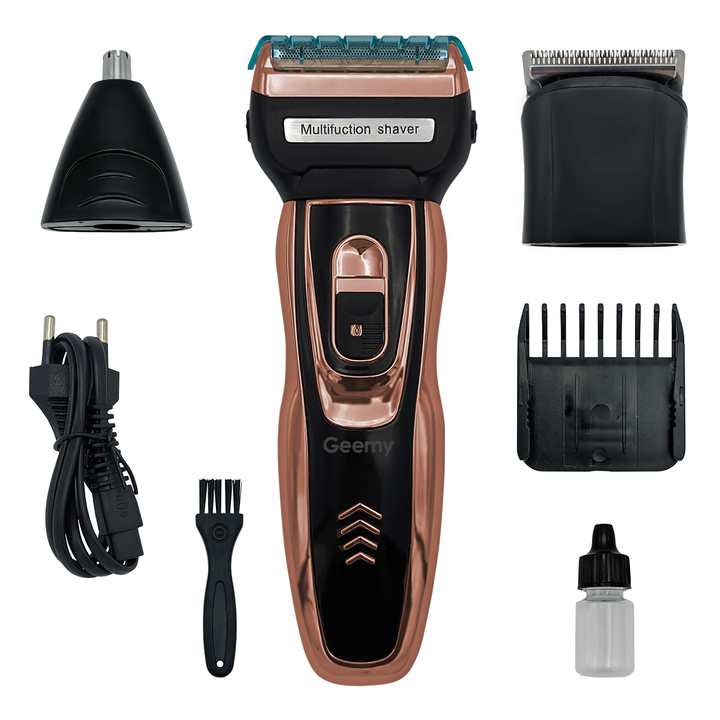 Unisex 3-in-1 electric shaver & grooming kit with beard trimmer, nose hair remover, facial shaver. Rechargeable.