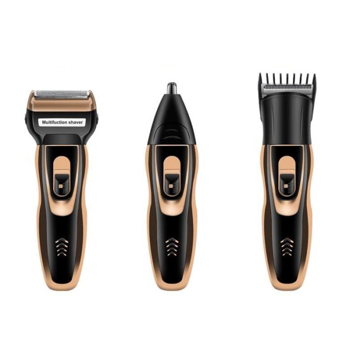 Rechargeable unisex electric shaver & grooming kit for travel. Perfect for personal care, includes beard & nose trimmer.