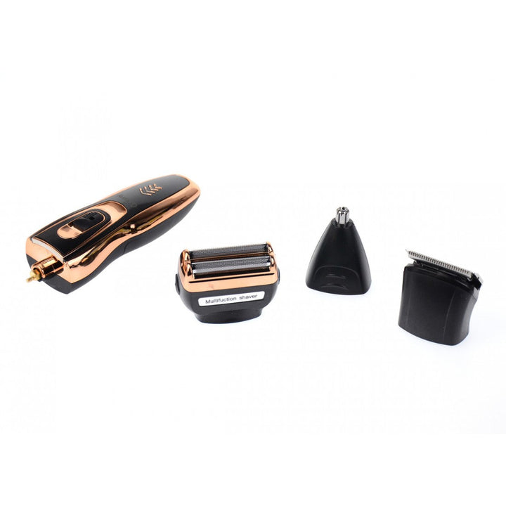 Ergonomic unisex electric shaver for precision facial grooming. 3-in-1 kit with versatile beard & nose hair trimmer.