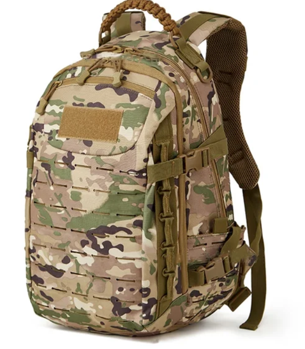 Unisex 30L waterproof tactical backpack. Rugged military-style pack for hiking, camping, and outdoor gear.