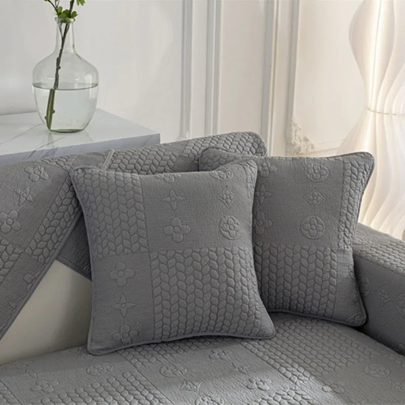 Cotton anti-slip sofa protector featuring 3D wheat embroidery, ideal for pet owners