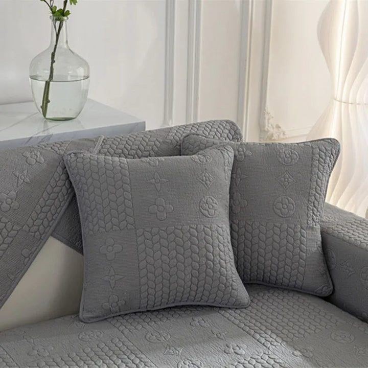 Cotton anti-slip sofa protector featuring 3D wheat embroidery, ideal for pet owners