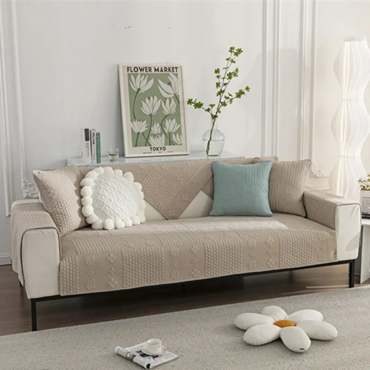 Robust furniture protection: 3D wheat embroidered cotton non-slip couch cover, pet-friendly