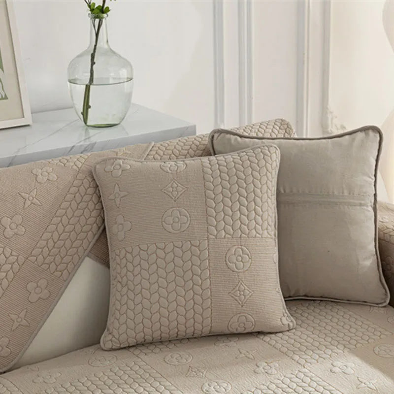 Comfortable cotton non-slip couch cover with sophisticated 3D wheat embroidery, easy to wash