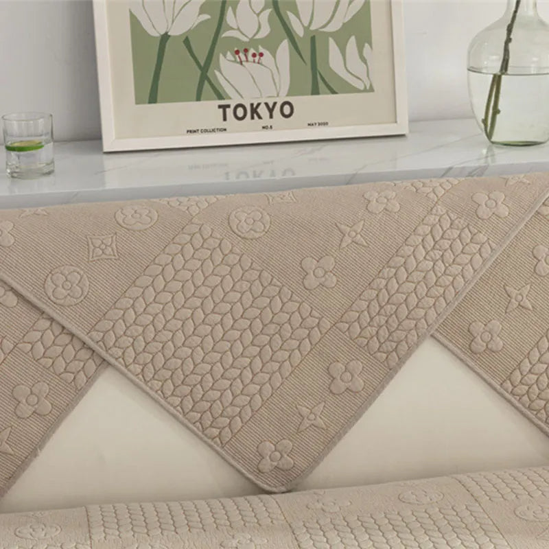 Versatile pet-friendly sofa protector, cotton material with distinctive 3D wheat embroidery