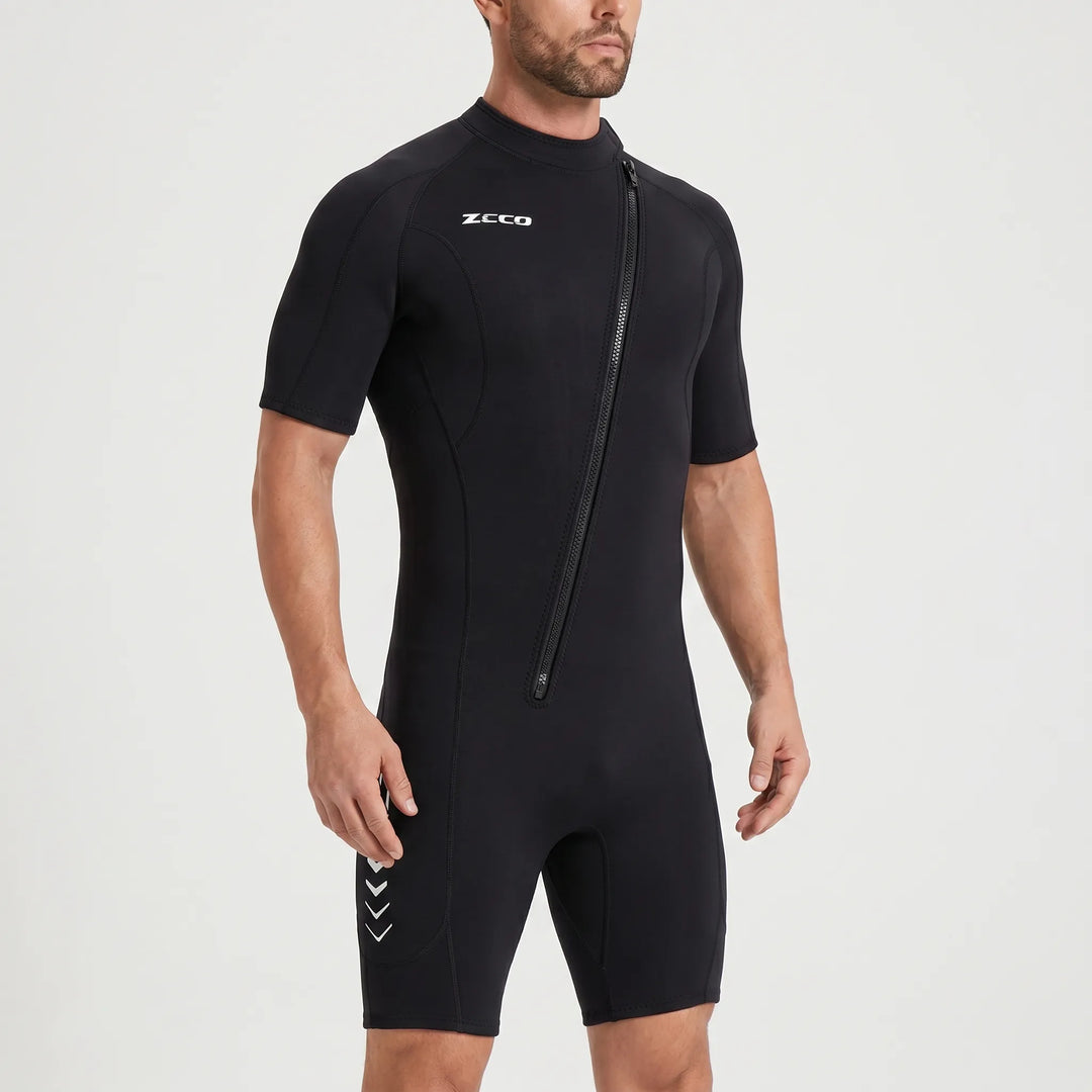 High-quality 3mm unisex shorty wetsuit. Flexible & warm aquatic gear for water sports, surfing, swimming, and diving.