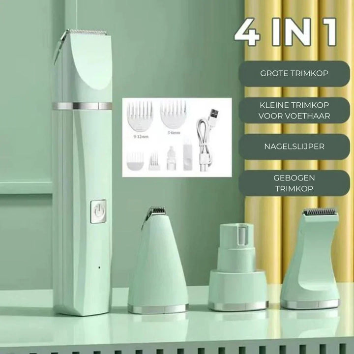 Unisex 4-in-1 Pet Grooming Trimmer Kit for dogs and cats with multiple attachments, rechargeable