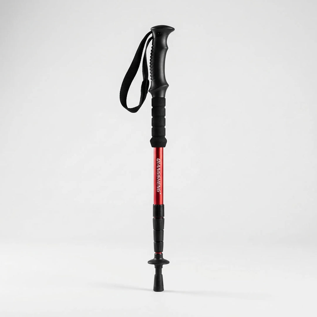Compact folding hiking pole, 4-section design. Perfect adjustable walking stick for camping & trails.