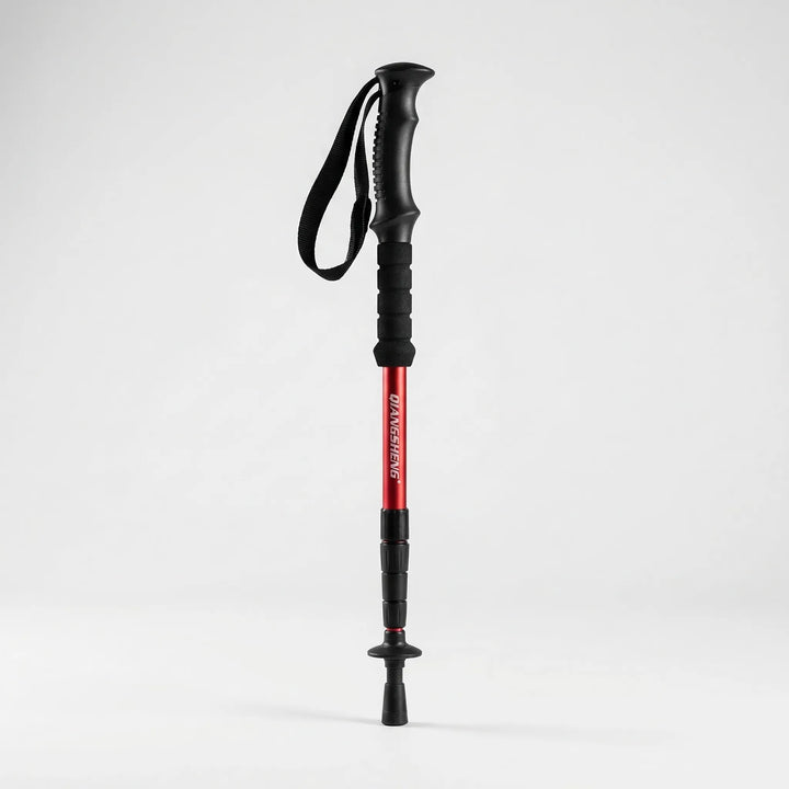 Compact folding hiking pole, 4-section design. Perfect adjustable walking stick for camping & trails.