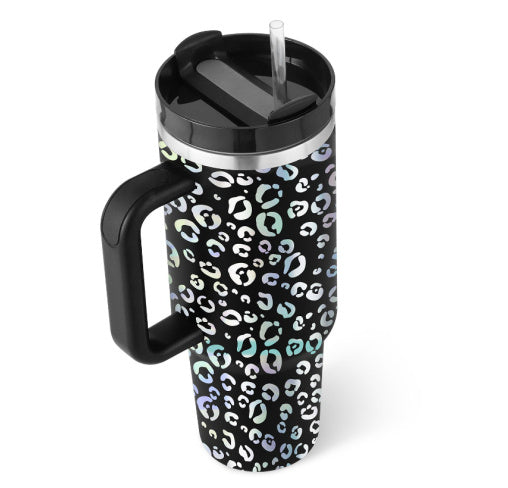 40 fl oz insulated mug with handle. Reusable straw tumbler for hot coffee & cold water.