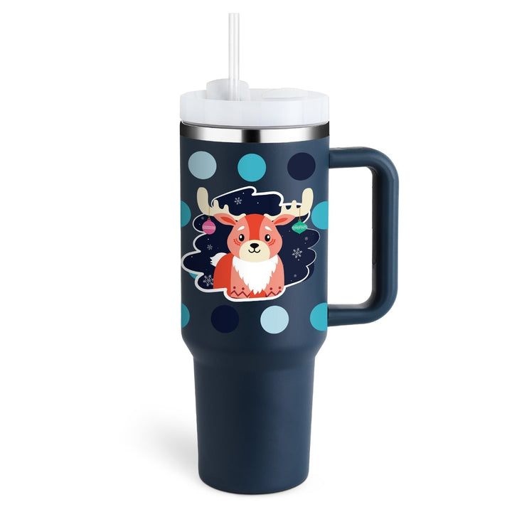 Durable 40oz insulated travel mug. Unisex, reusable water bottle with handle & straw.