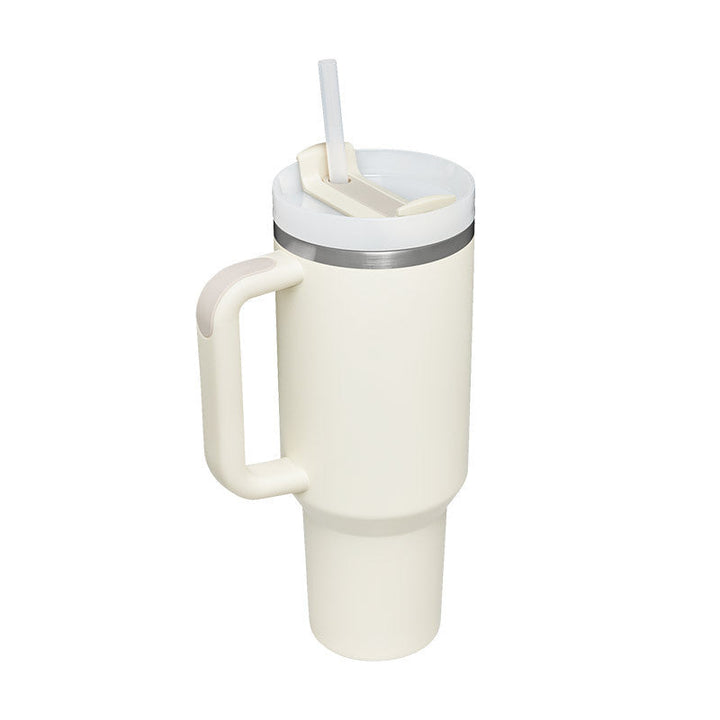 Large 40oz insulated coffee mug. Unisex design, with a convenient handle & straw. For home or travel.