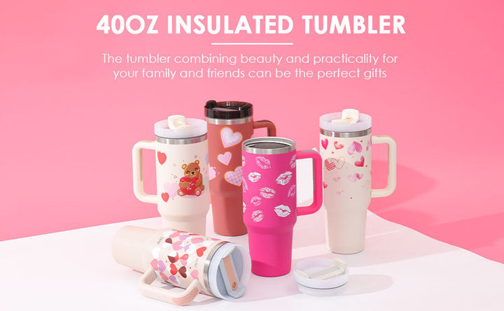 Large capacity 40 fl oz insulated tumbler. Reusable straw mug with handle for travel & daily use.
