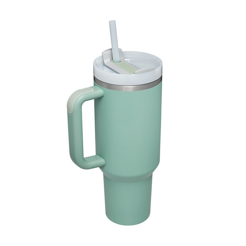 Unisex 40 fl oz insulated mug. With handle & straw. Ideal for keeping hot beverages warm & cold drinks chilled.