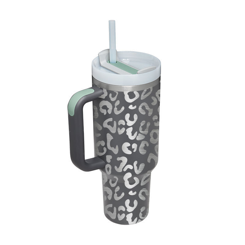 Large capacity 40 fl oz insulated drinkware. Unisex, with handle & straw. Great for hydration on the go.