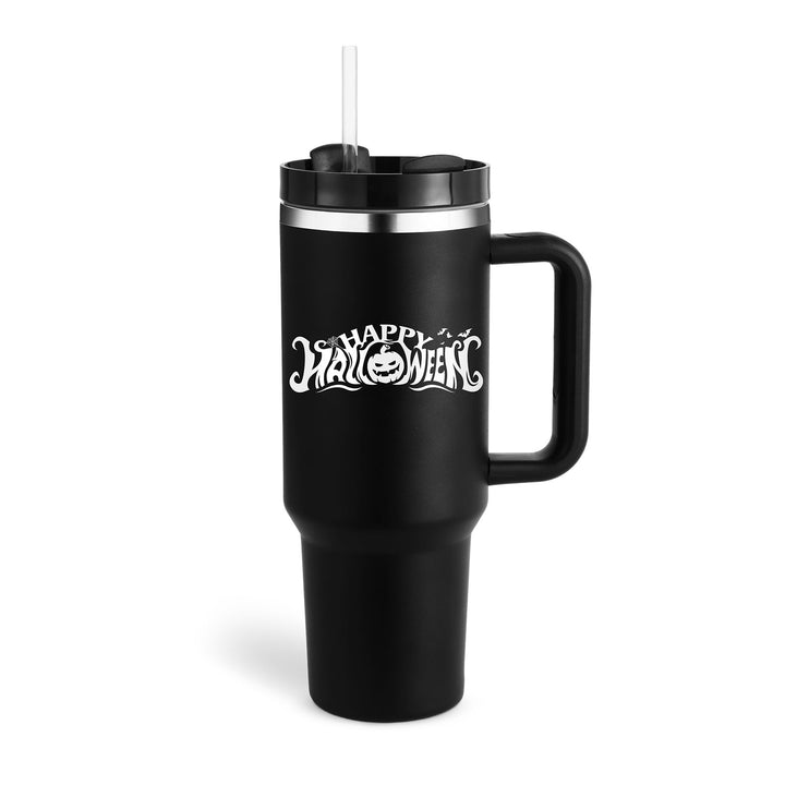 Hot & cold 40oz insulated travel mug. With handle & reusable straw. For coffee, water, or any beverage.