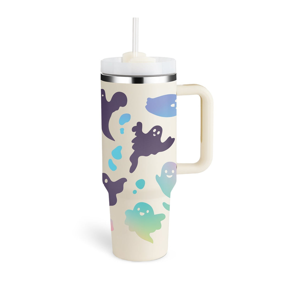 Unisex 40 fl oz insulated straw mug. ChillMate design with handle. Keeps drinks cold for hours.
