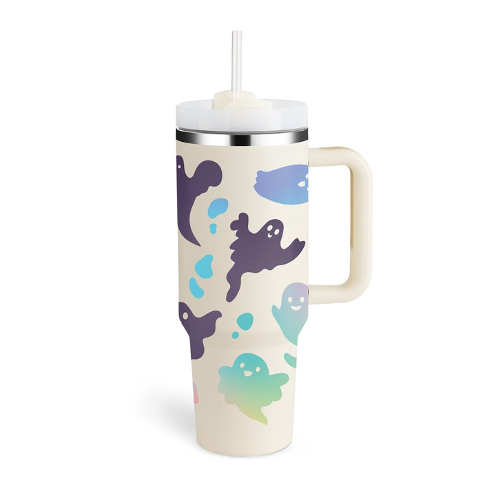 Unisex 40 fl oz insulated straw mug. ChillMate design with handle. Keeps drinks cold for hours.