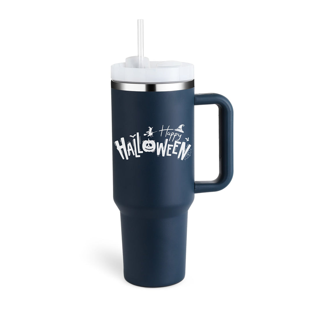 Stainless steel 40oz insulated mug with handle. Reusable straw tumbler, perfect for travel & work.