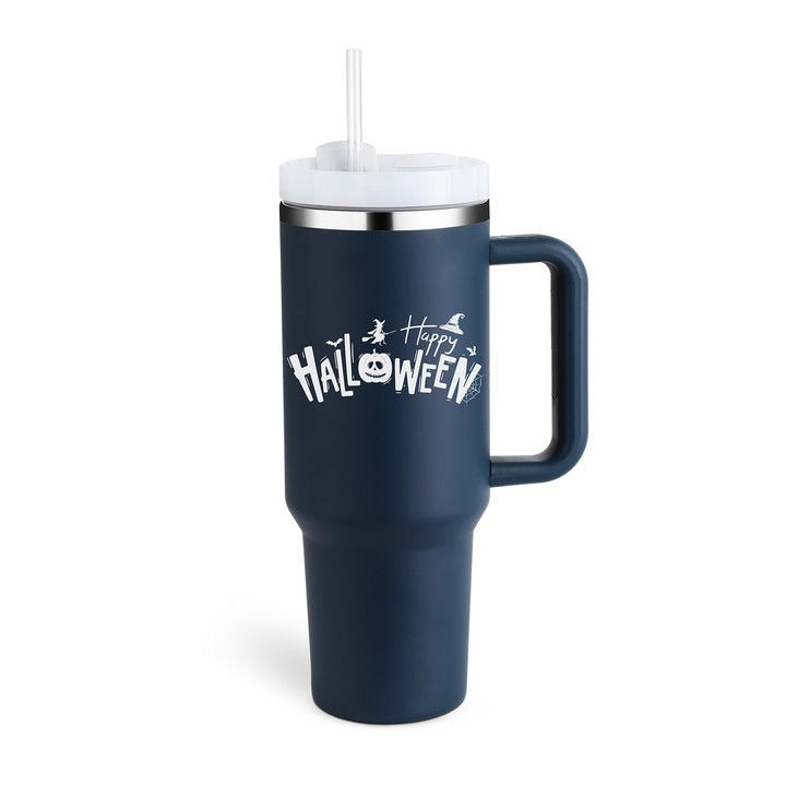 Stainless steel 40oz insulated mug with handle. Reusable straw tumbler, perfect for travel & work.