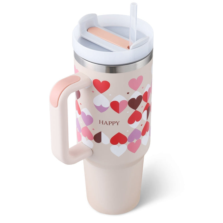 Stainless steel 40 fl oz insulated straw mug. With handle. Ideal for keeping your favorite drinks hot or cold.