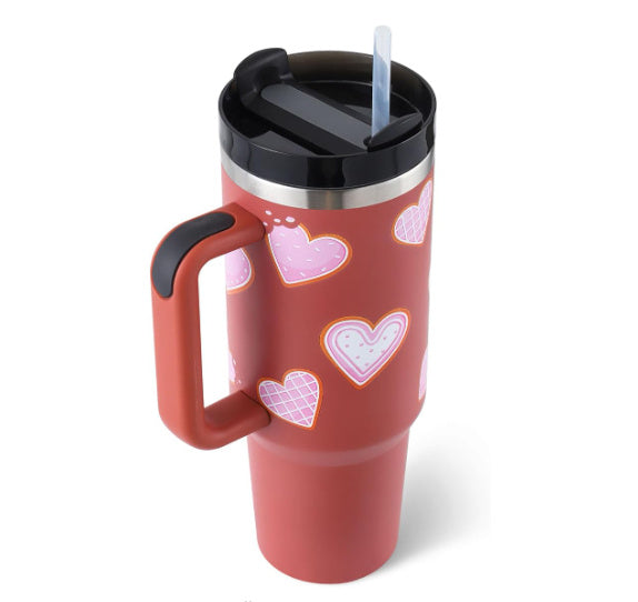 Unisex 40oz insulated coffee tumbler. ChillMate with handle & straw. Perfect reusable drinkware.