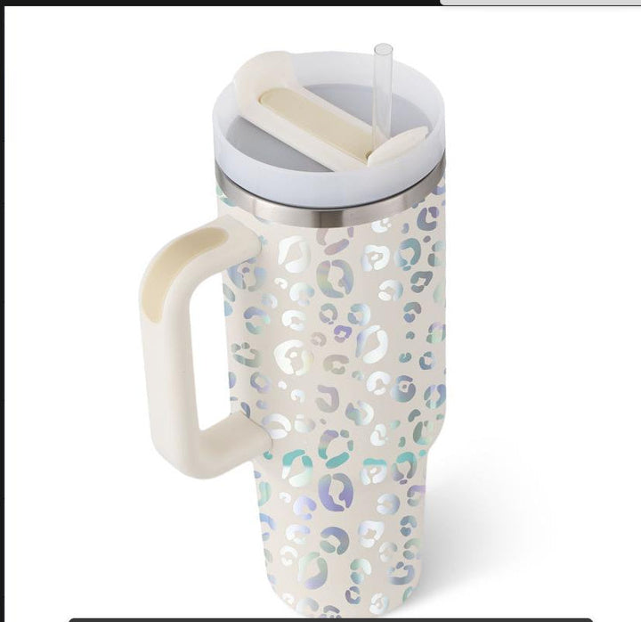 Unisex 40 fl oz insulated coffee mug. With handle & straw. Ideal for work, travel, or leisure.