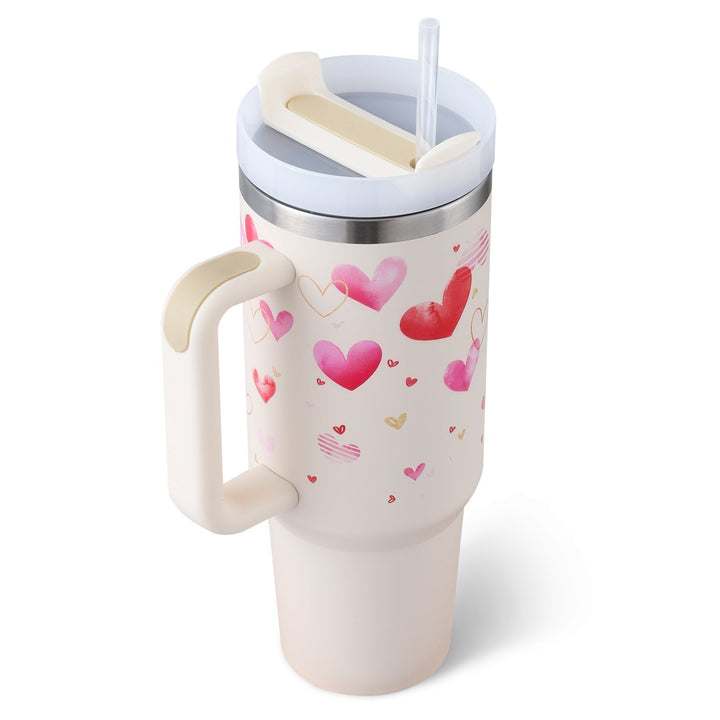 Unisex insulated water bottle, 40 fl oz. With handle & straw. Great for hot or cold beverages on the go.