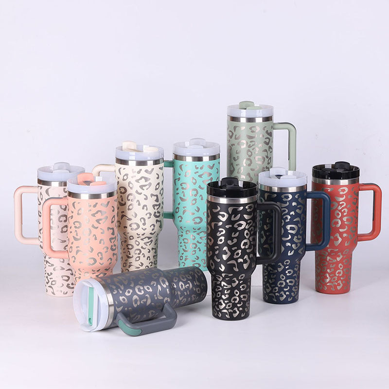 Reusable 40oz insulated straw mug. ChillMate travel tumbler with handle for coffee or water.