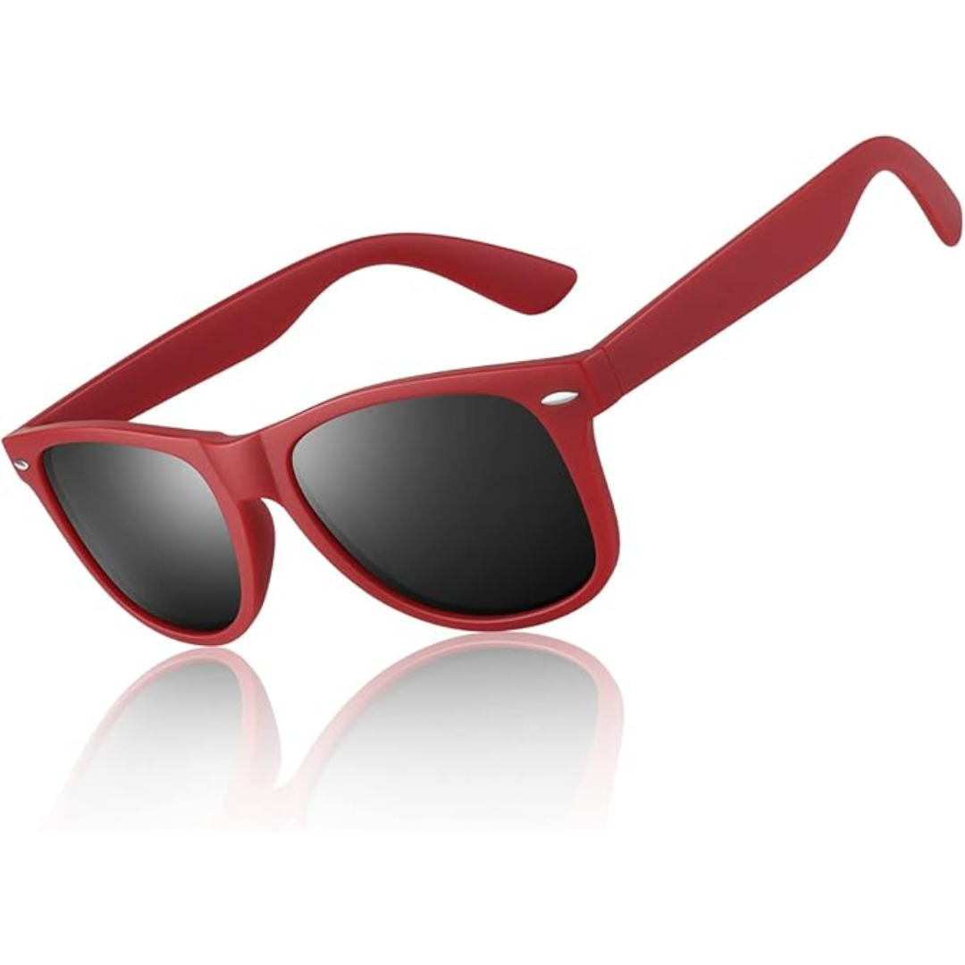 Unisex 80s retro polarized Wayfarer sunglasses for glare and UV protection, perfect for outdoor activities.
