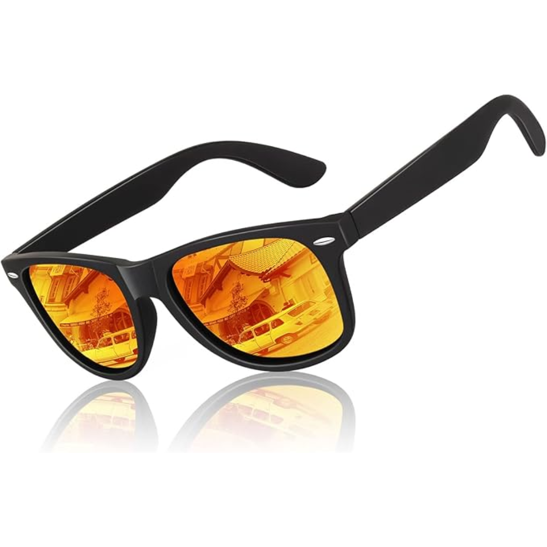 High-quality polarized Wayfarer sunglasses, unisex 80s retro eyewear providing full UV & glare protection.