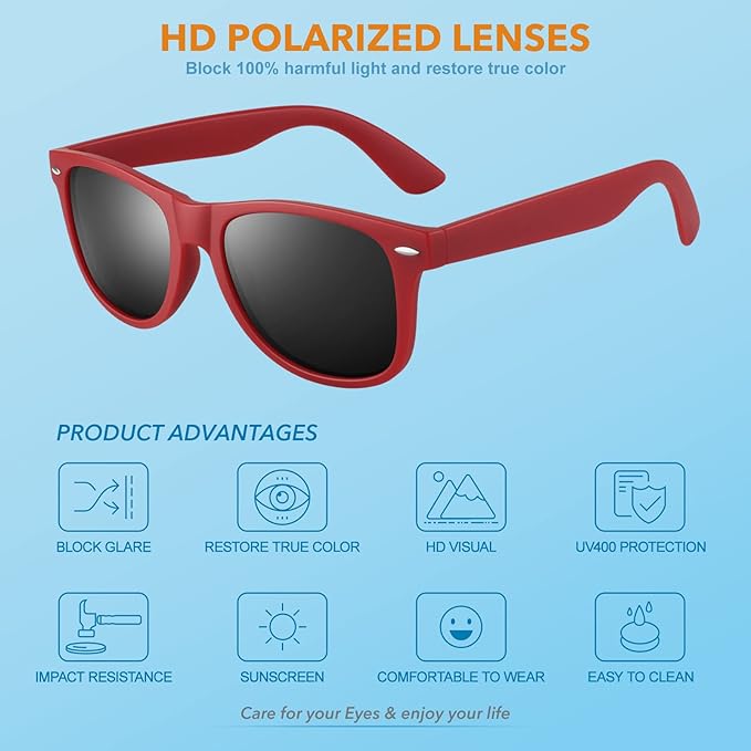 Versatile unisex 80s retro polarized Wayfarer sunglasses, ideal for daily wear & outdoor adventures.