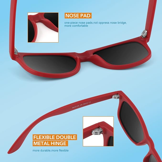 Iconic 80s retro Wayfarer sunglasses, unisex, with polarized lenses for enhanced glare and UV protection.
